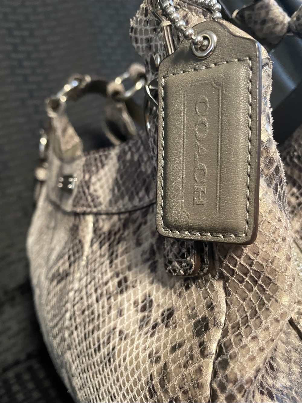 Coach Snake-Print Hobo Shoulder Bag - Taupe/Gray/ like new - Picture 2 of 6